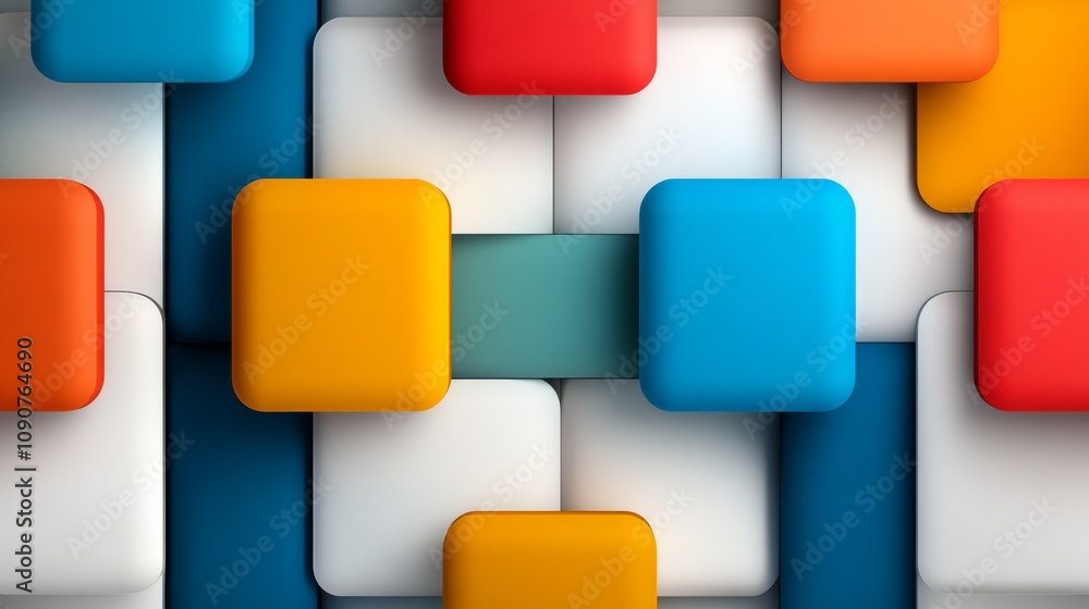 Poster colorful image of squares in various colors. the squares are arranged in a way that creates a patter