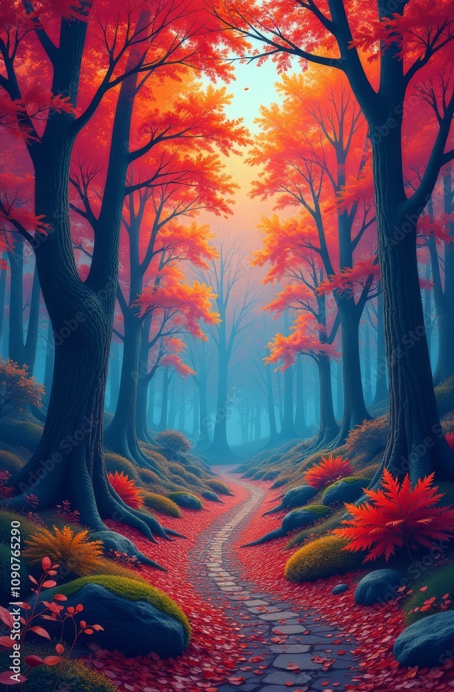 Poster A forest path with trees in the background