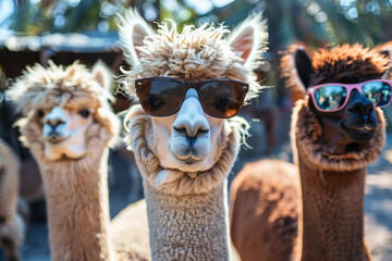 Obraz premium Generated AI portrait of funny cute alpaca lama wear glasses
