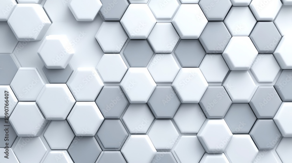 Poster white and gray hexagonal pattern with a white background. the pattern is made up of small squares