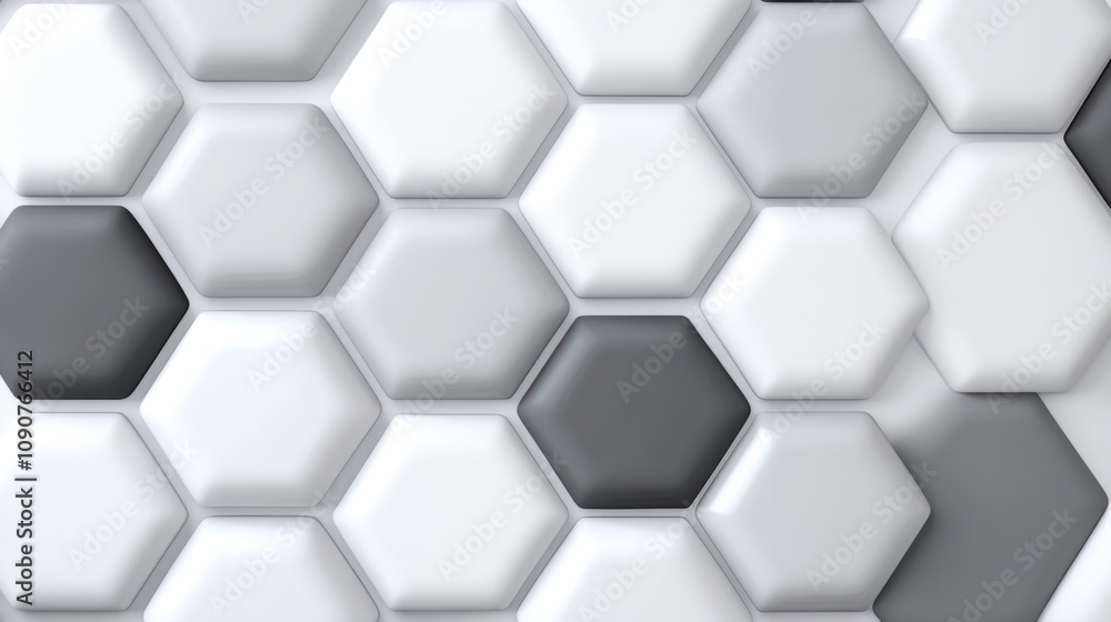 Poster white and gray tile pattern with black squares. the tiles are arranged in a hexagonal shape