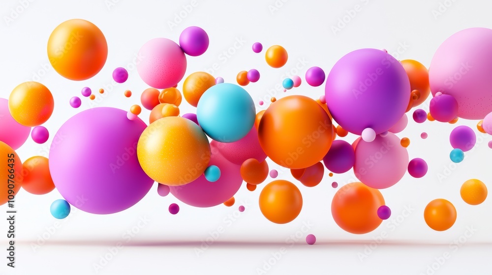 Poster colorful, abstract image of many different colored balls floating in the air. concept of playfulness