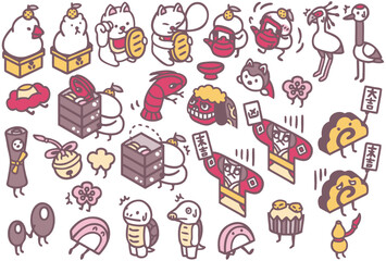年賀状素材　縁起物　キャラクターイラスト