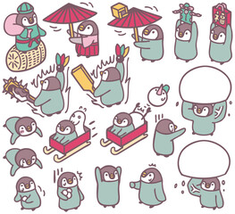 年賀状素材　動物　ペンギン　キャラクターイラスト