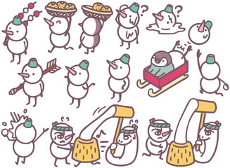 年賀状素材　雪だるま　キャラクターイラスト