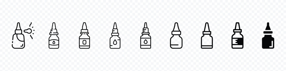 Obraz premium Nasal spray icon, Nasal spray bottle icon. medicated nasal decongestant spray, Nasal spray icon set