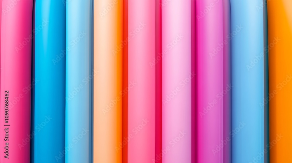 Poster row of colorful tubes, each a different color, are lined up next to each other. the tubes are arrang