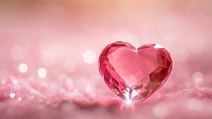 Fototapeta premium Beautiful Heart-Shaped Pink Gemstone Sparkling on Shimmering Background Perfect for Romantic and Love-Themed Designs and Projects