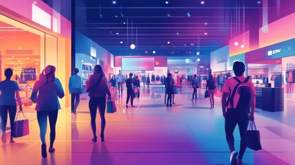 Busy Fashion Retail Store in Vibrant Cartoon Style
