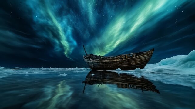 A shipwreck caught in the ice and illuminated by the aurora borealis 2 - Powered by Adobe