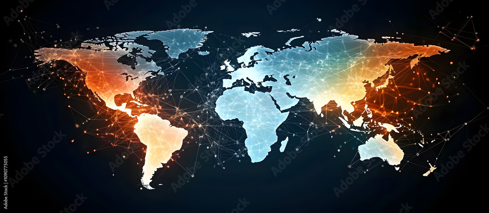 Poster global network connection. world map point and line composition concept of global business.