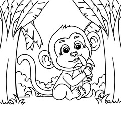 Obraz premium coloring page Monkey with banana