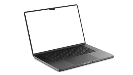 MacBook Pro on transparent background for web design and UX/UI mockups. Side view with empty blank screens.