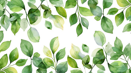 Obraz premium Sweet green leaves watercolor seamless pattern on white background. Soft pastel colors water color seamless pattern for beauty products or other. Digital printing textile pattern wallpaper