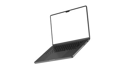 Flying MacBook Pro mockup with transparent screen and background for web design and UX/UI presentation.