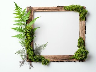 White background picture outer frame is old brick pattern has green moss.