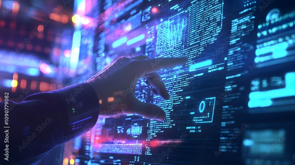 Aufkleber Digital interaction futuristic tech environment user interface data visualization close-up view innovation concepts
