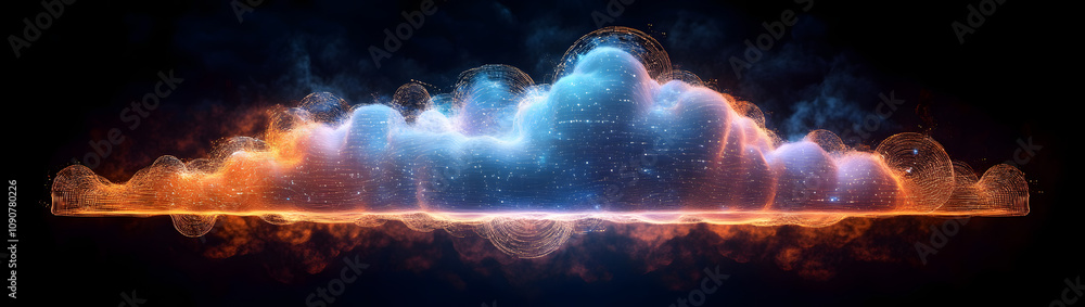 Poster dynamic cloud design with flowing algorithms a futuristic digital concept in flat style