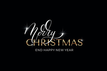 Merry Christmas and Happy New Year hand lettering calligraphy. Vector holiday illustration element. Typographic element for congratulations.