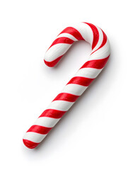 Traditional Christmas candy cane with red and white stripes, isolated on white background