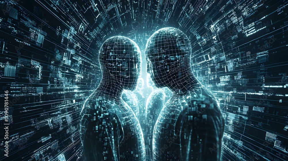 Poster Digital human interaction virtual reality space 3d visualization futuristic environment close-up perspective technology concept