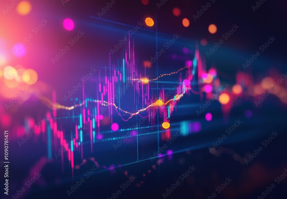 Aufkleber abstract financial data visual representation with colorful graphs, charts, and light effects, illus