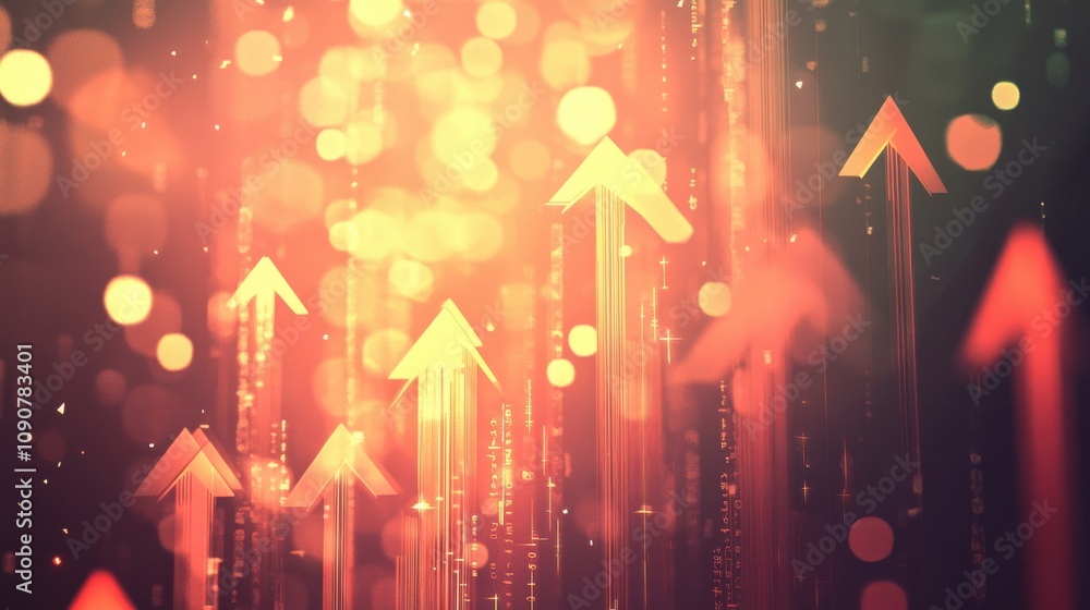 Poster dynamic growth with colorful arrows and glowing lights representing success and progress in a vibran