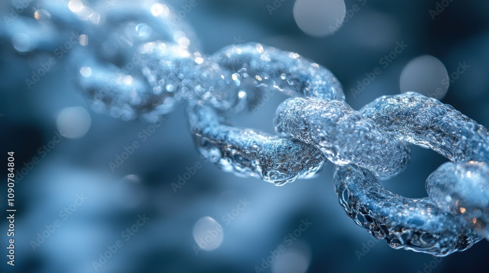 Poster close-up of a chain submerged in water, creating bubbles.