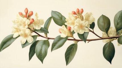 Obraz premium Botanical illustration featuring delicate flowers and leaves.