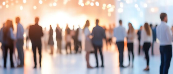 Abstract blurred people at exhibition hall of expo event trade show. Business convention show or job fair. Business concept background.