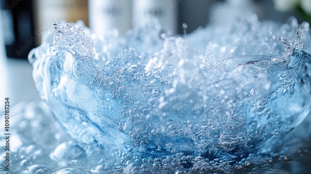 Aufkleber water splashing in a clear bowl, creating dynamic motion and texture.