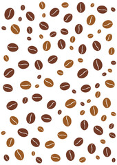 Obraz premium Vertical background from coffee beans. Silhouette. Vector food, plant illustration, background, template, flyer, layout, poster, banner, paper, branding. Transparent background.