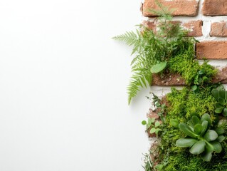 Background texture outer frame is old brick pattern has green moss.