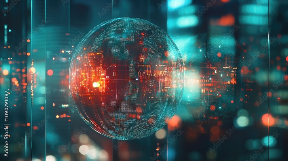 Aufkleber futuristic globe with digital data streams.