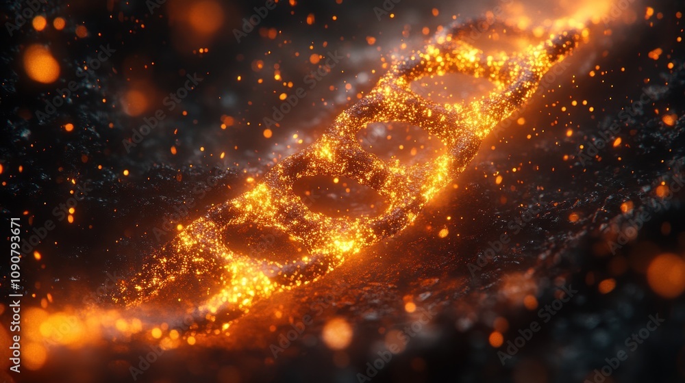 Poster glowing abstract representation of a dna strand in a cosmic setting.