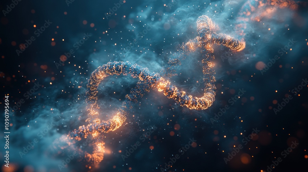 Poster abstract representation of a glowing, twisting structure in space.