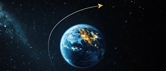 Naklejka premium Satellite orbiting Earth in space.