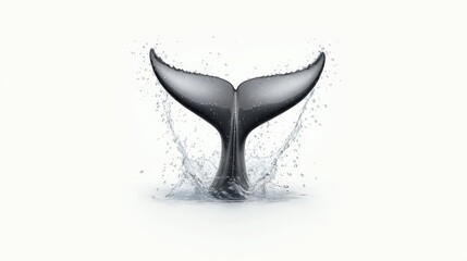 3D Render of Whale Tail Splashing Water on White Background