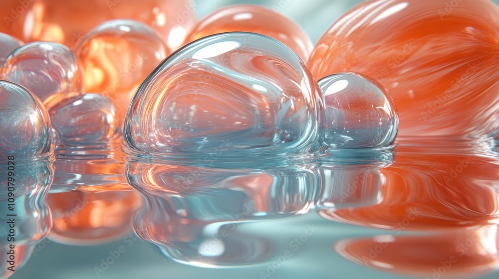 Aufkleber abstract bubbles with reflections in a serene environment.