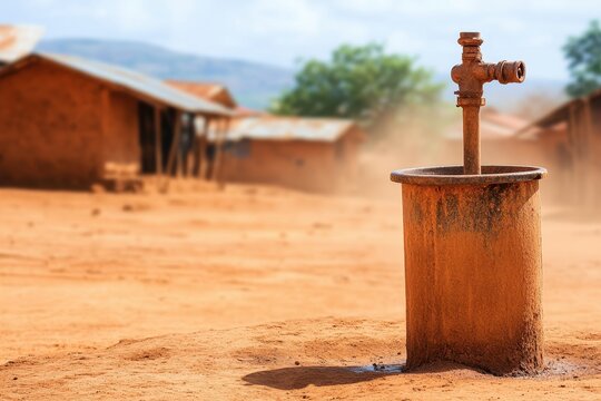 Water Well in a Rural Village Under Bright Afternoon Light