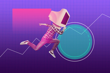 Trend template sketch design 3D photo collage of graphics stats cyber space young guy anonymous...