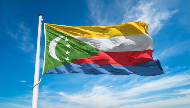 コモロの国旗(waving national flag of Comoros.)
