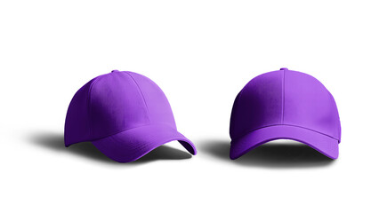 Fototapeta premium Purple Baseball Cap 3d Mockup Isolated in Two Views Perspective