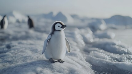 Obraz premium A baby penguin waddling awkwardly across icy terrain.
