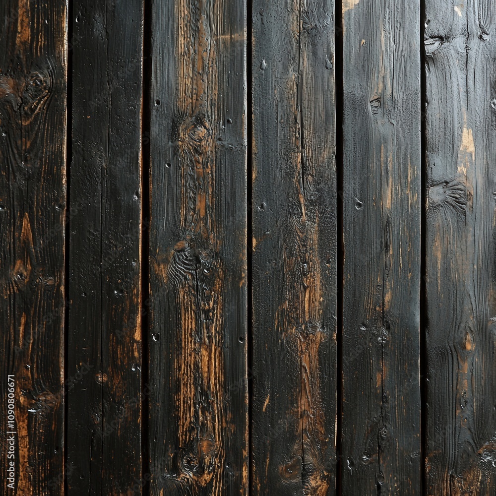 Aufkleber a close-up of dark wooden planks creating a rustic and textured background for design or decoration.