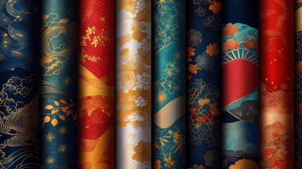 Intricate lotus flowers with golden accents, Asian patterns, luxury seamless design in vibrant jewel tones