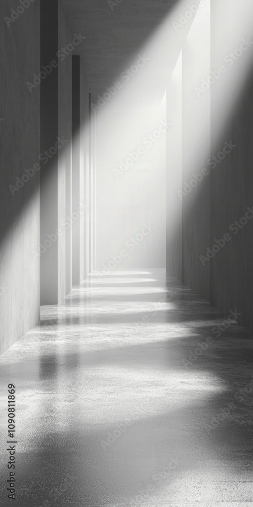 Poster a serene hallway illuminated by soft light, creating a calming atmosphere and enhancing architectura