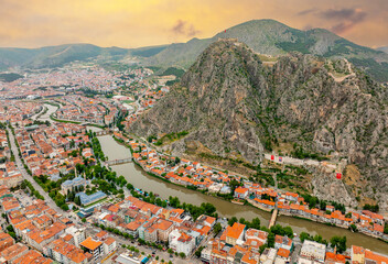 Fascinating view of the city of Amasya, also known as the city of princes. wonderful clouds coming...