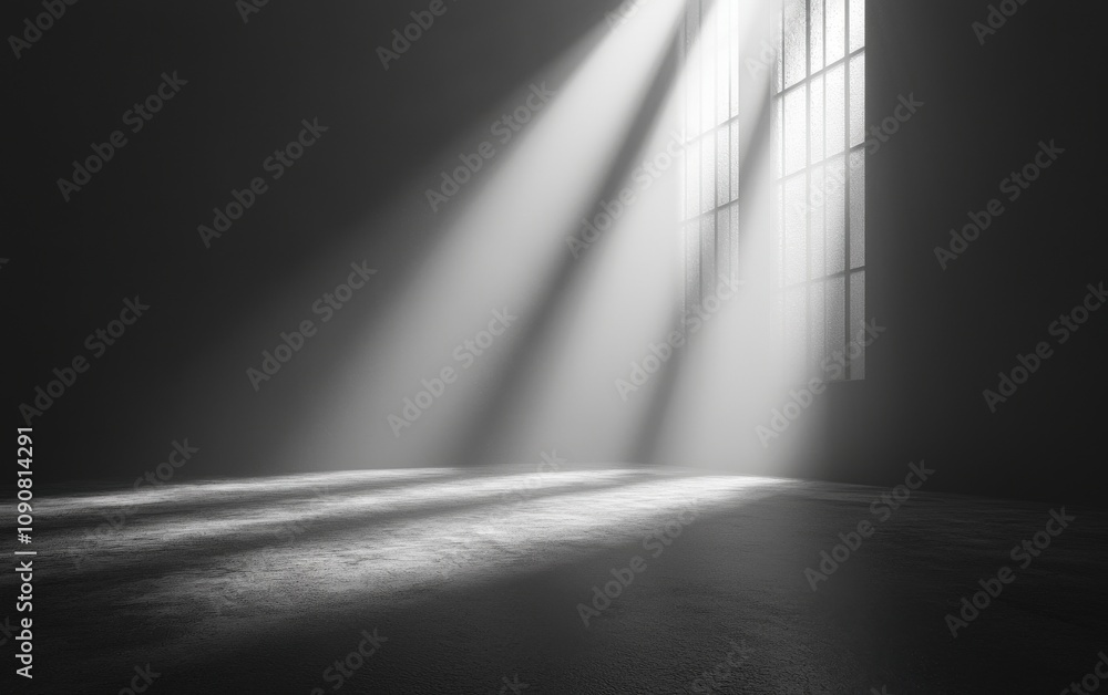 Poster A tranquil space illuminated by soft beams of light, creating a serene atmosphere for reflection and calm.