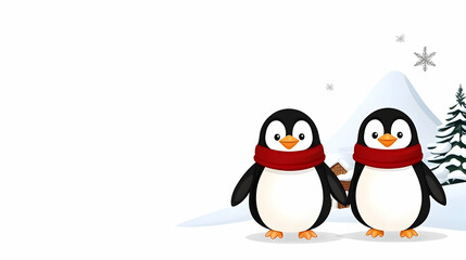Fototapeta premium Penguin couple winter icon set